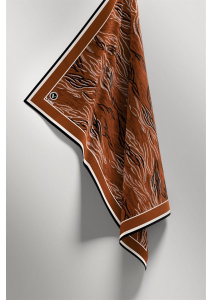 Twill Soyut Çizgi Desenli Taba Renkli 90X90 Eşarp (Ipek Içermez) Kenar Dikiş Şekli El Dikişli fırsatları