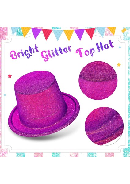 Fuşya Pembe Renk Parıltılı Simli Fötr Silindir Parti Şapkası modelleri