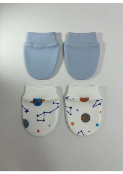 %100 Pamuklu 2'li Eldiven Seti - Mavi / Gezegenler