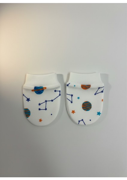 %100 Pamuklu 2'li Eldiven Seti - Mavi / Gezegenler modelleri