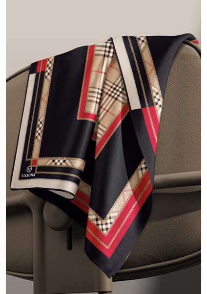 %100 Twill Ipek Ekose Desenli Kırmızı Renkli 90X90 Eşarp Dikim Şekli : El Dikişi modelleri