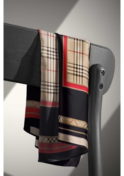 %100 Twill Ipek Ekose Desenli Kırmızı Renkli 90X90 Eşarp Dikim Şekli : El Dikişi indirimleri