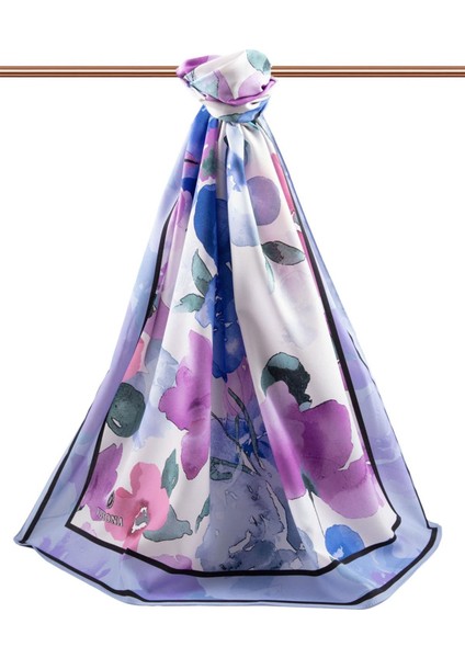 Lüks Medine Ipeği Çiçek Desenli Saks - Mor Renkli 75X195 Kırışmaz Şal Moss Krep Dikiş Tipi Italyan Dikişli fiyatları