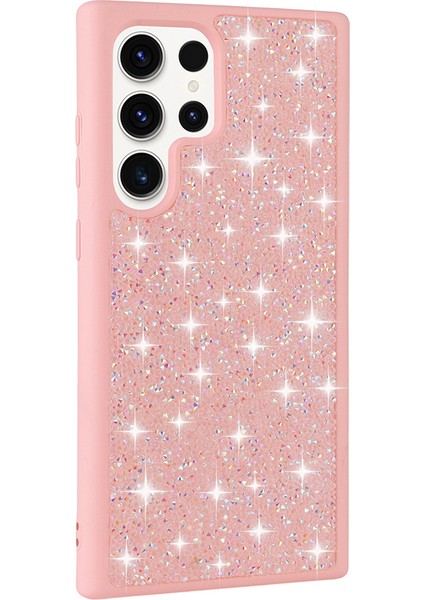 Galaxy S22 Ultra Kılıf Parlak Taşlı Tasarım Vlmt Pırlanta Kapak - Pembe