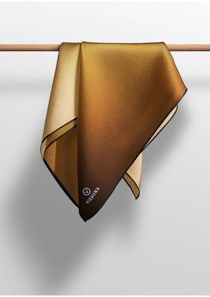 %100 Twill Ipek Degrade Desenli Gold Renkli 90X90 Eşarp Dikim Şekli : El Dikişi indirimleri