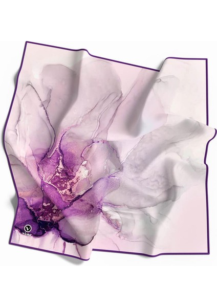 Twill Batik Desenli Mor Renkli 90X90 Eşarp (Ipek Içermez) Kenar Dikiş Şekli El Dikişli