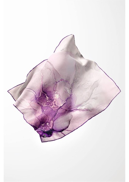 Twill Batik Desenli Mor Renkli 90X90 Eşarp (Ipek Içermez) Kenar Dikiş Şekli El Dikişli modelleri