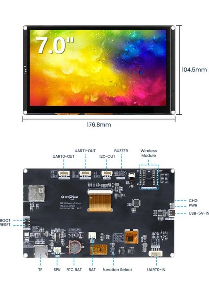 Crowpanel Advance Siyah 7" Hmı – ESP32-S3 Arduino Destekli Aı Destekli Programlanabilir IPS Dokunmatik Ekran (800X480) – Kılıfsız fiyatları