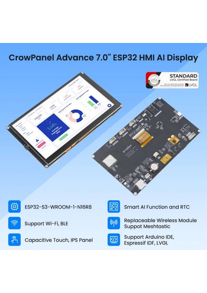 Crowpanel Advance Siyah 7" Hmı – ESP32-S3 Arduino Destekli Aı Destekli Programlanabilir IPS Dokunmatik Ekran (800X480) – Kılıfsız indirimleri