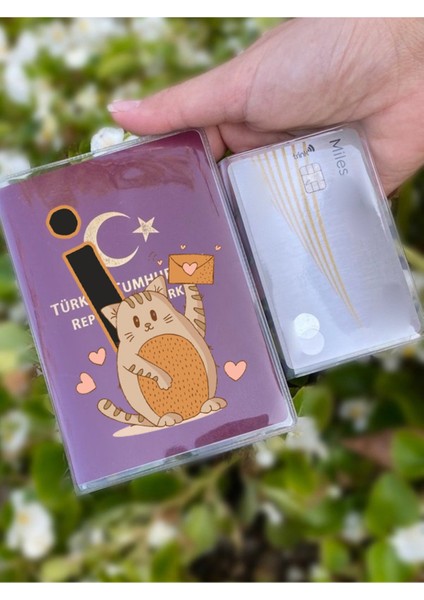 Kedili I Harfi Desenli Universal Şeffaf Pasaport Kılıfı Model Tüm Ülke Pasaportlarına Uygun