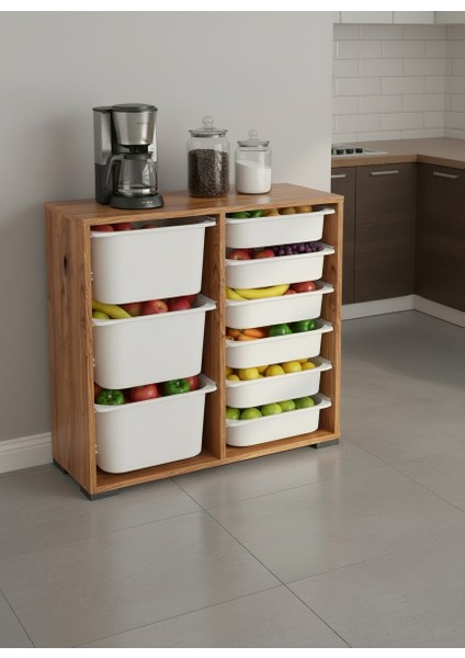 Carla 9 Sepetli Çok Amaçlı Mutfak Dolabı Tropik Ceviz