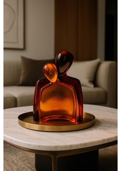 Dekoratif 2'li Soyut Sevgili Epoksi - Turuncu