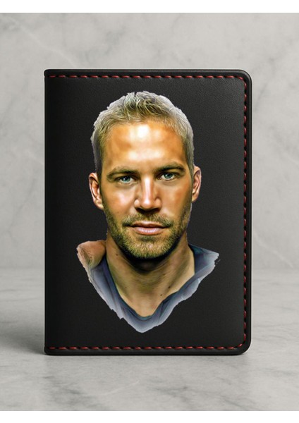 Ruhsat Koruyucu Baskılı Kart Bölmeli Siyah Vinlex Deri Ruhsat Kabı Kılıfı Paulwalker