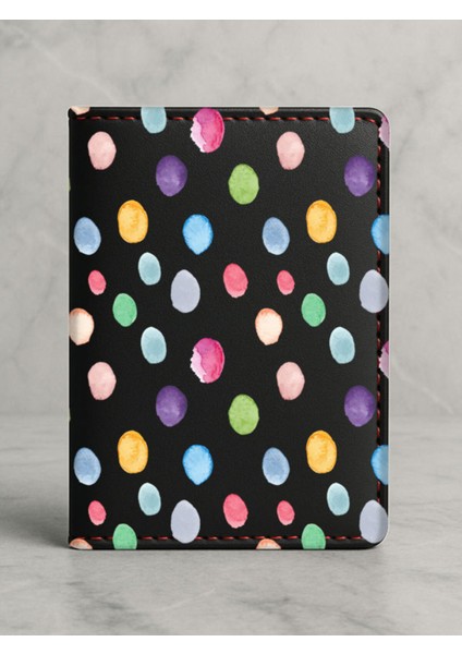 Ruhsat Koruyucu Baskılı Kart Bölmeli Siyah Vinlex Deri Ruhsat Kabı Kılıfı Color Ball