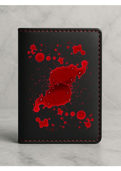 Ruhsat Koruyucu Baskılı Kart Bölmeli Siyah Vinlex Deri Ruhsat Kabı Kılıfı Kan