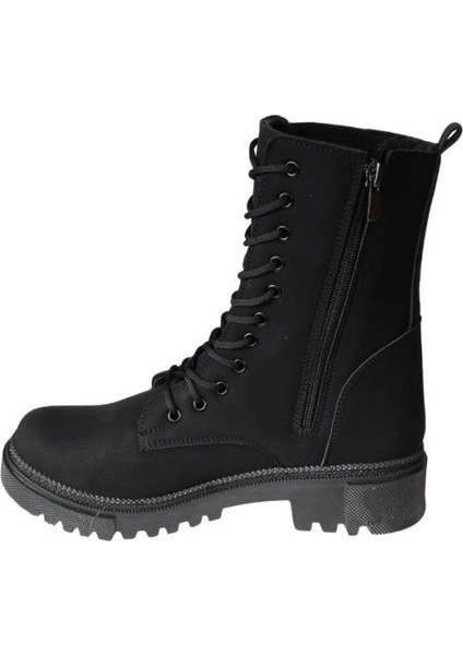 Yazkış Kadın Siyah Mat Cilt Bağcıklı Fermuaralı 18CM Bilekboyu Düz Termo Taban Postal Bot modelleri