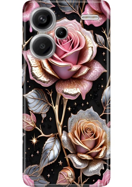 Xiaomi Redmi Note 13 Pro Plus 5g Kılıf Desenli Baskılı Tpu Rubber Kapak Gold Gül