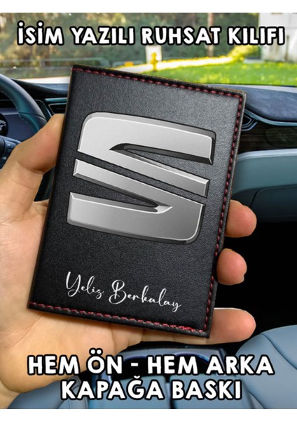 Seat Ön Arka Baskılı Oto Araç Ruhsat Kabı Kartlık Deri Isim Yazılı Kişiye Özel Cüzdan