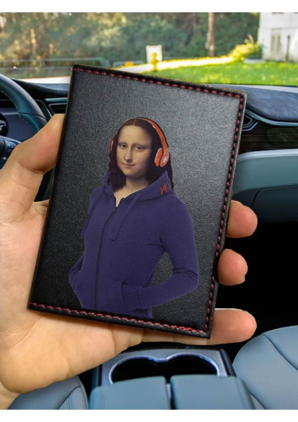 Ruhsat Kılıfı Deri Dikişli Desenli Oto Araba Motor Ruhsat Kabı Kılıfı Mona/lisa