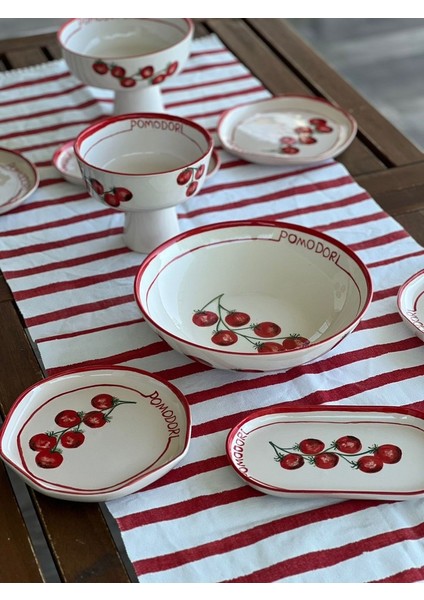 El Yapımı El Boyaması Şekilsiz Formlu Özel Seri 6 Kişilik 11 Parça Takım - Domates Desenli modelleri