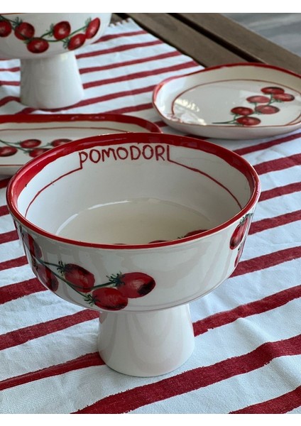 El Yapımı El Boyaması Şekilsiz Formlu Özel Seri 6 Kişilik 11 Parça Takım - Domates Desenli fırsatları