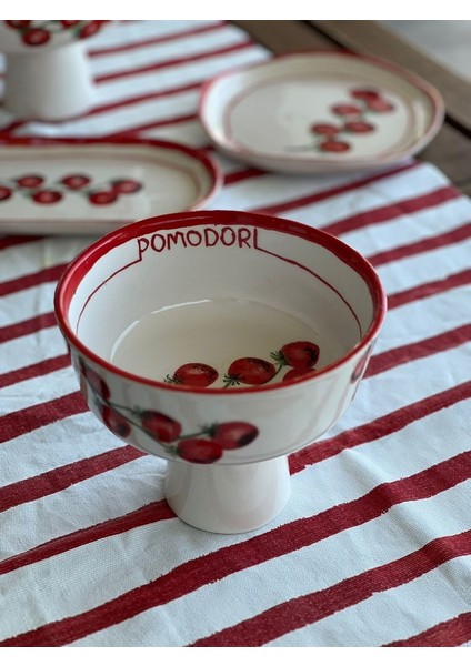 El Yapımı El Boyaması Şekilsiz Formlu Özel Seri 6 Kişilik 11 Parça Takım - Domates Desenli indirimleri