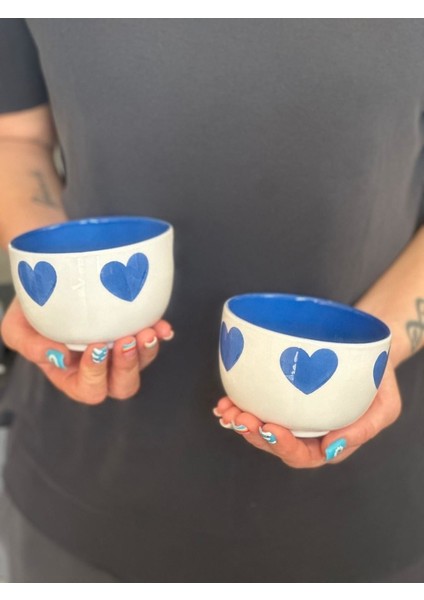 2 Li Içi Dolu Lacivert Kalpli Çerezlik Kase