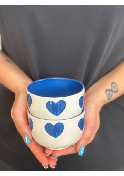 2 Li Içi Dolu Lacivert Kalpli Çerezlik Kase modelleri