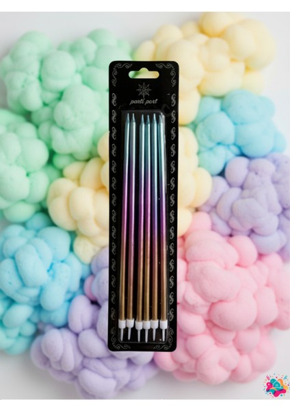 Degrade Renkli Estetik Mumlar 6’lı Paket – 20 cm Doğum Günü ve Parti Mumları