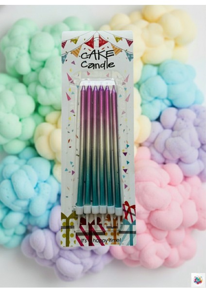 Degrade Renkli Estetik Mumlar 6’lı Paket – 14 cm Doğum Günü ve Parti Mumları