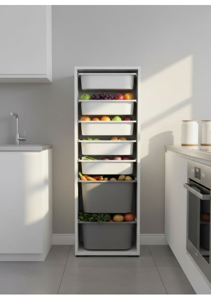 Zola 7 Sepetli Çok Amaçlı Mutfak Dolabı Gri-Beyaz