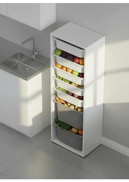 Zola 7 Sepetli Çok Amaçlı Mutfak Dolabı Gri-Beyaz fiyatları