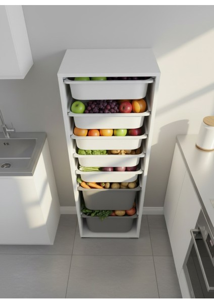 Zola 7 Sepetli Çok Amaçlı Mutfak Dolabı Gri-Beyaz modelleri