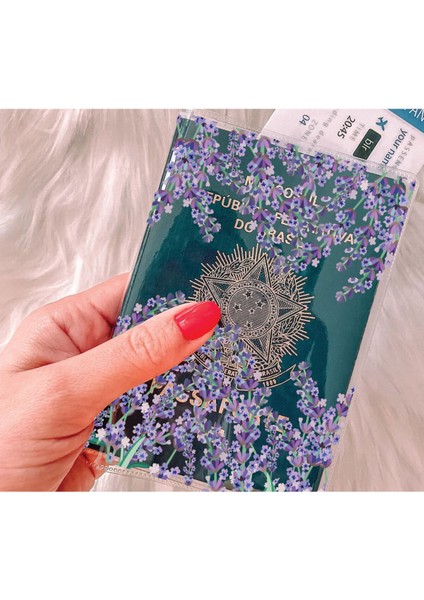 Tüm Ülke Pasaportları ile Uyumlu Pvc Baskılı Cepli Pasaport Kılıfı Kabı - Lavanta Bahçesi