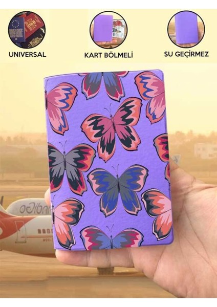 Tüm Ülke Pasaportlarına Uyumlu Kelebek Mor Vinleks Pasaport Kılıfı Kabı