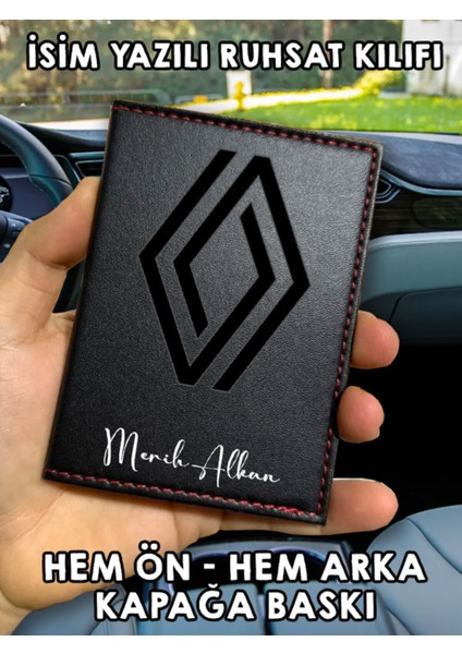 Renault Ön Arka Baskılı Oto Araç Ruhsat Kabı Kartlık Deri Isim Yazılı Kişiye Özel Cüzdan