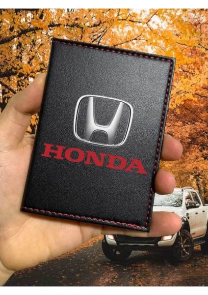 Honda Desenli Ruhsat Kabı Logolu Oto Ruhsat Kılıfı Vinleks Deri Dikişli Araç Ruhsat Koruyucu