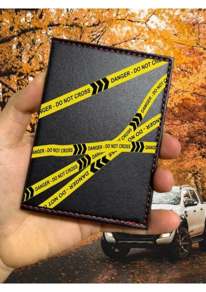 Danger Desenli Ruhsat Kabı Logolu Oto Ruhsat Kılıfı Vinleks Deri Dikişli Araç Ruhsat Koruyucu