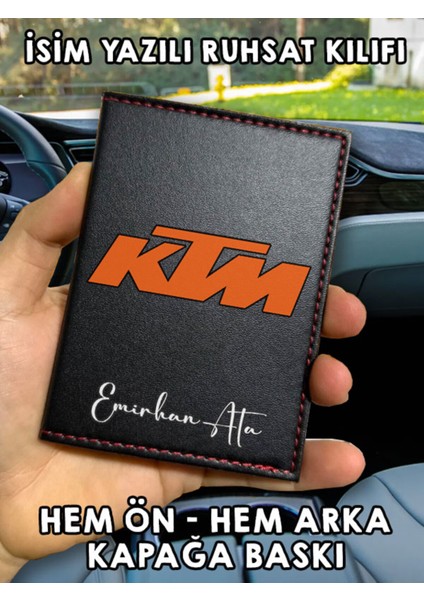 Ktm Ön Arka Baskılı Oto Araç Ruhsat Kabı Kartlık Deri Isim Yazılı Kişiye Özel Cüzdan