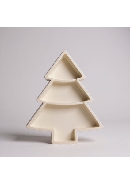 Yılbaşı Çam Ağacı Şeklinde 3 Bölmeli Çerezlik – Seramik Görünümlü Dekoratif Sunum Kasesi