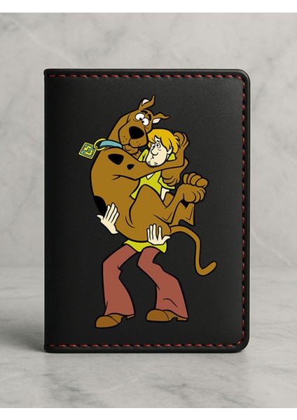 Ruhsat Koruyucu Baskılı Kart Bölmeli Siyah Vinlex Deri Ruhsat Kabı Kılıfı Scoobydesen