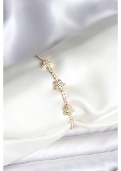 Yıldız Zirkon Taşlı Renk Pirinç Su Yolu Kadın Bileklik