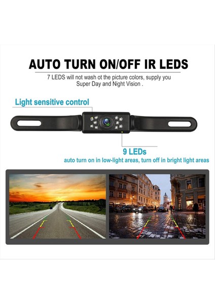 Araba Yedek Kamera Hd Gece Görüşü Arka Görüntüleme Kamera Plaka Plaka Kamerası 9 LED Işık Ön ve Arka Kameralar (Yurt Dışından) fiyatları