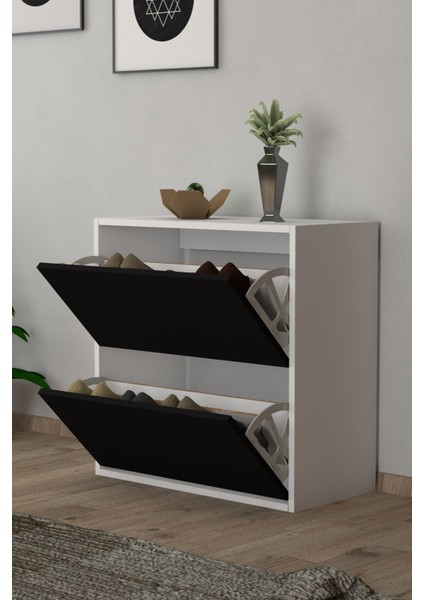 2 Kapaklı Kayar Raflı Ayakkabılık Siyah fiyatları