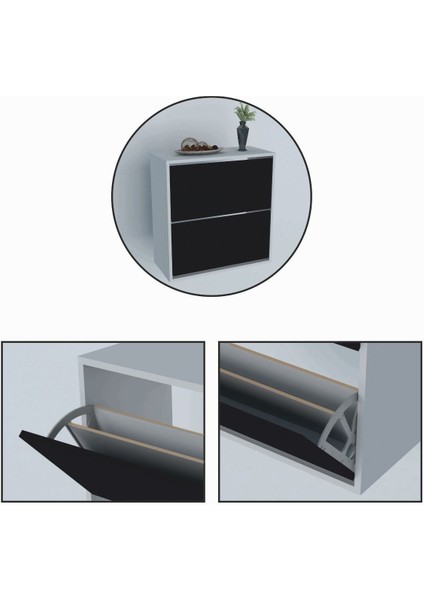 2 Kapaklı Kayar Raflı Ayakkabılık Siyah fırsatları