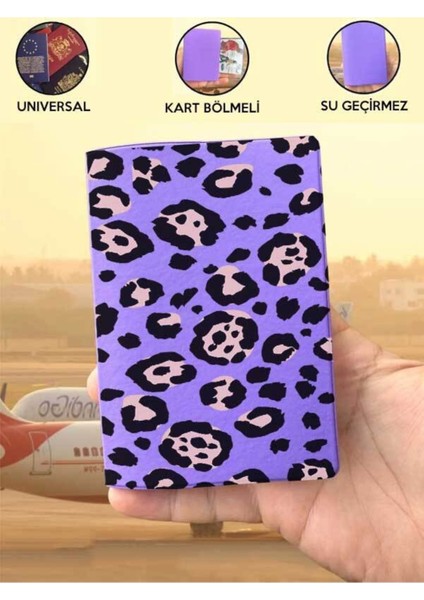 Tüm Ülke Pasaportlarına Uyumlu Leopar Mor Vinleks Pasaport Kılıfı Kabı