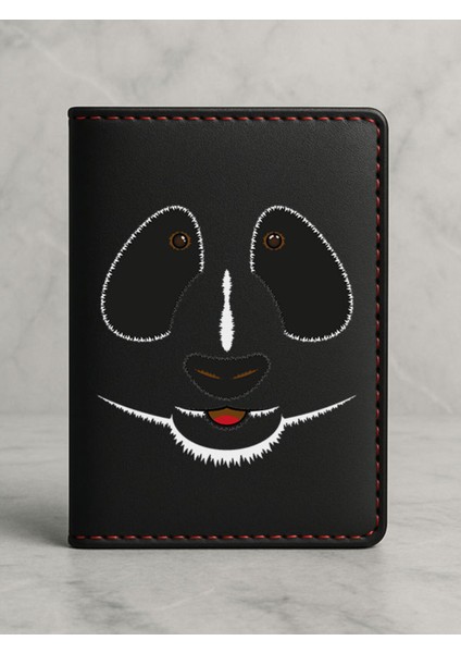 Ruhsat Koruyucu Baskılı Kart Bölmeli Siyah Vinlex Deri Ruhsat Kabı Kılıfı Tatlı Panda