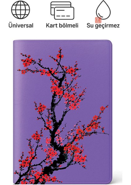 Pasaport Kılıfı Pasaportluk Desenli Pasaport Kabı Su Geçirmez Erik Çiçeği