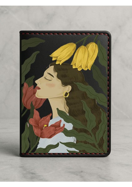 Ruhsat Koruyucu Baskılı Kart Bölmeli Siyah Vinlex Deri Ruhsat Kabı Kılıfı Kadınlar Güzeldir