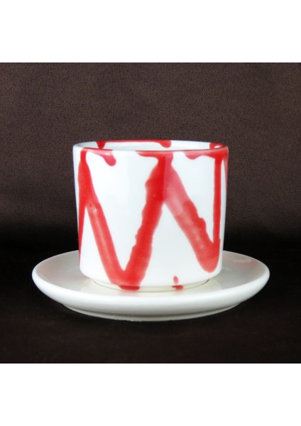 El Yapımı Seramik Fincan & Tabak – Kırmızı Desenli, El Boyaması, 200ML